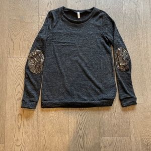 PinkBlush Charcoal Grey Heathered Sequin Elbow Patch Maternity Sweater